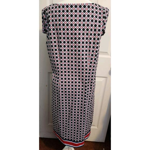 NWT Talbots Womens Faux Wrap Dress 1XP Abstract Print Midi Black Blue‎ Red White - Picture 3 of 10